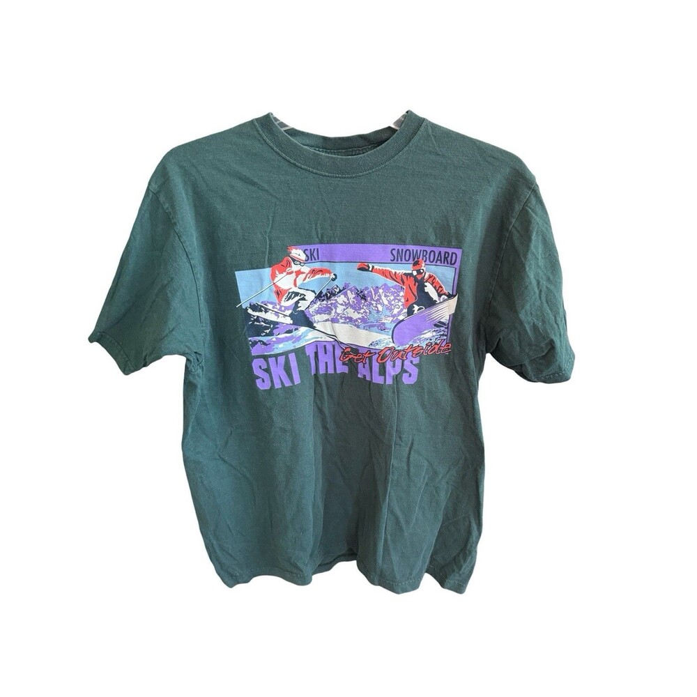 Vintage 90's Gear for Sports Mens T-Shirt Ski the Alps Green Size Large